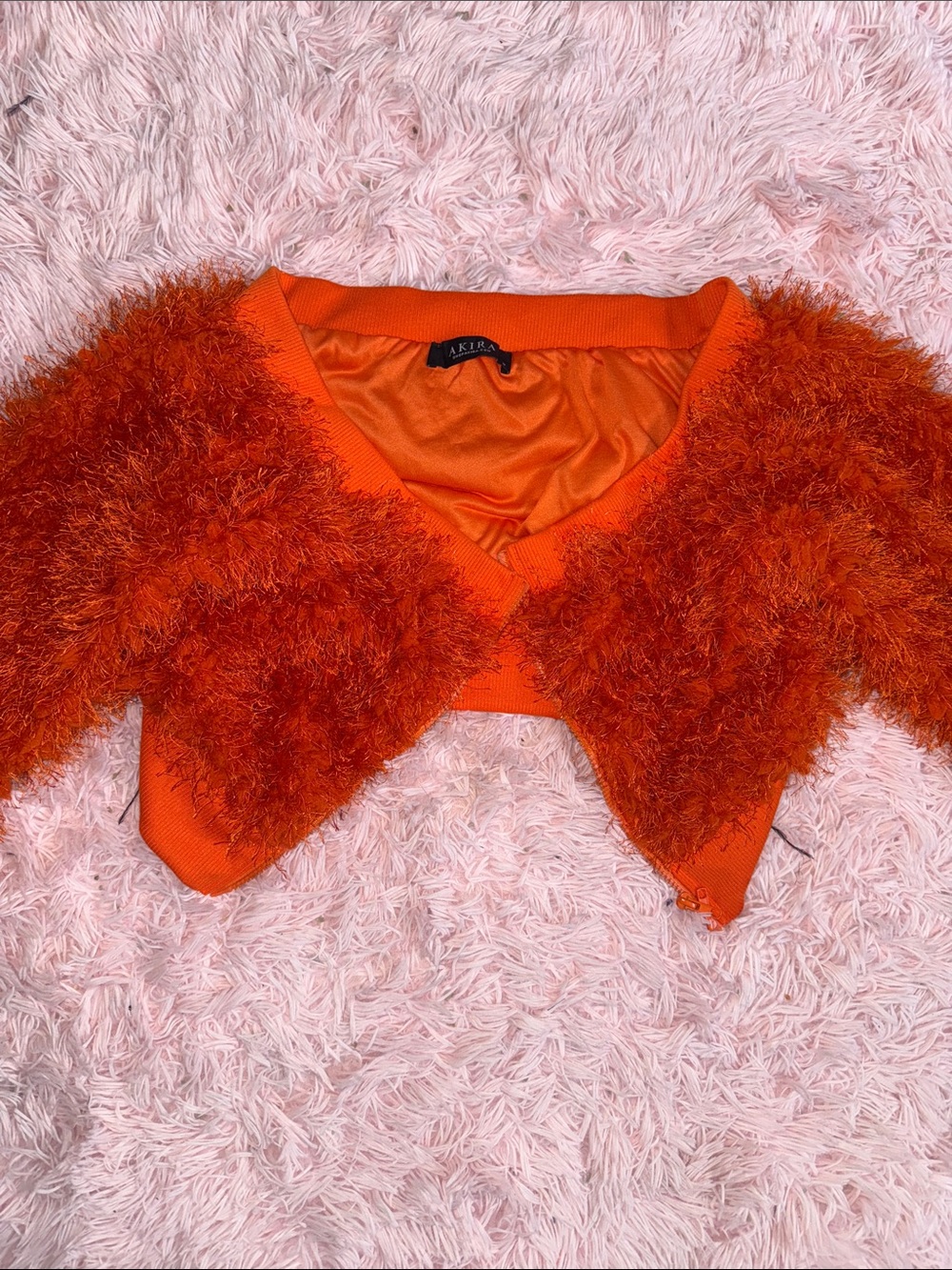 AKIRA Bright Orange Fuzzy Cropped Shrug